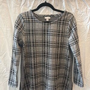 J. Jill Gray and Black Plaid Tunic Top